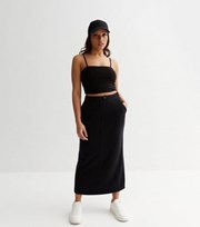 New Look Petite Black Jersey Seam Midi Skirt